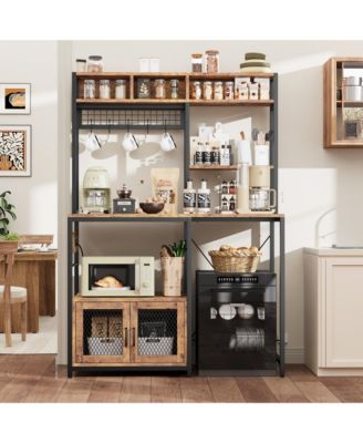 Industrial Kitchen Bakers Rack with Power Outlet – Microwave Stand with Refrigerator Storage Space, Freestanding Shelf for Pantry Living Room