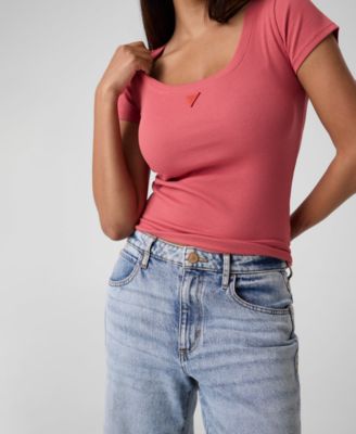 Women's Short-Sleeve Triangle Patch Scoop Neck T-Shirt
