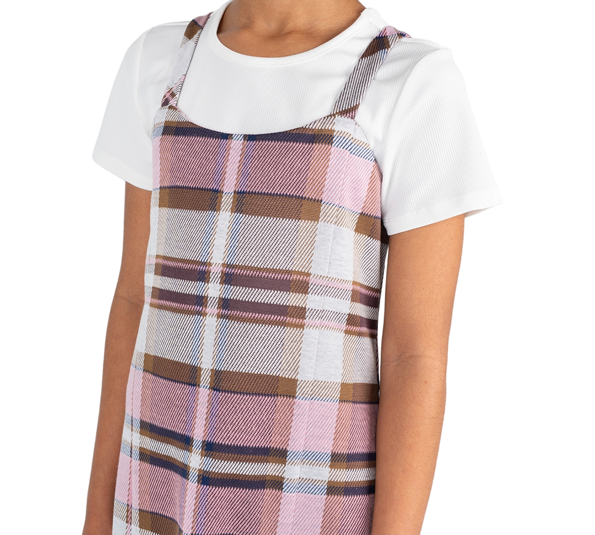 Rare Editions Girls' 7-16 Plaid Pleated Short-Sleeve Top and Dress, 2-Piece Set