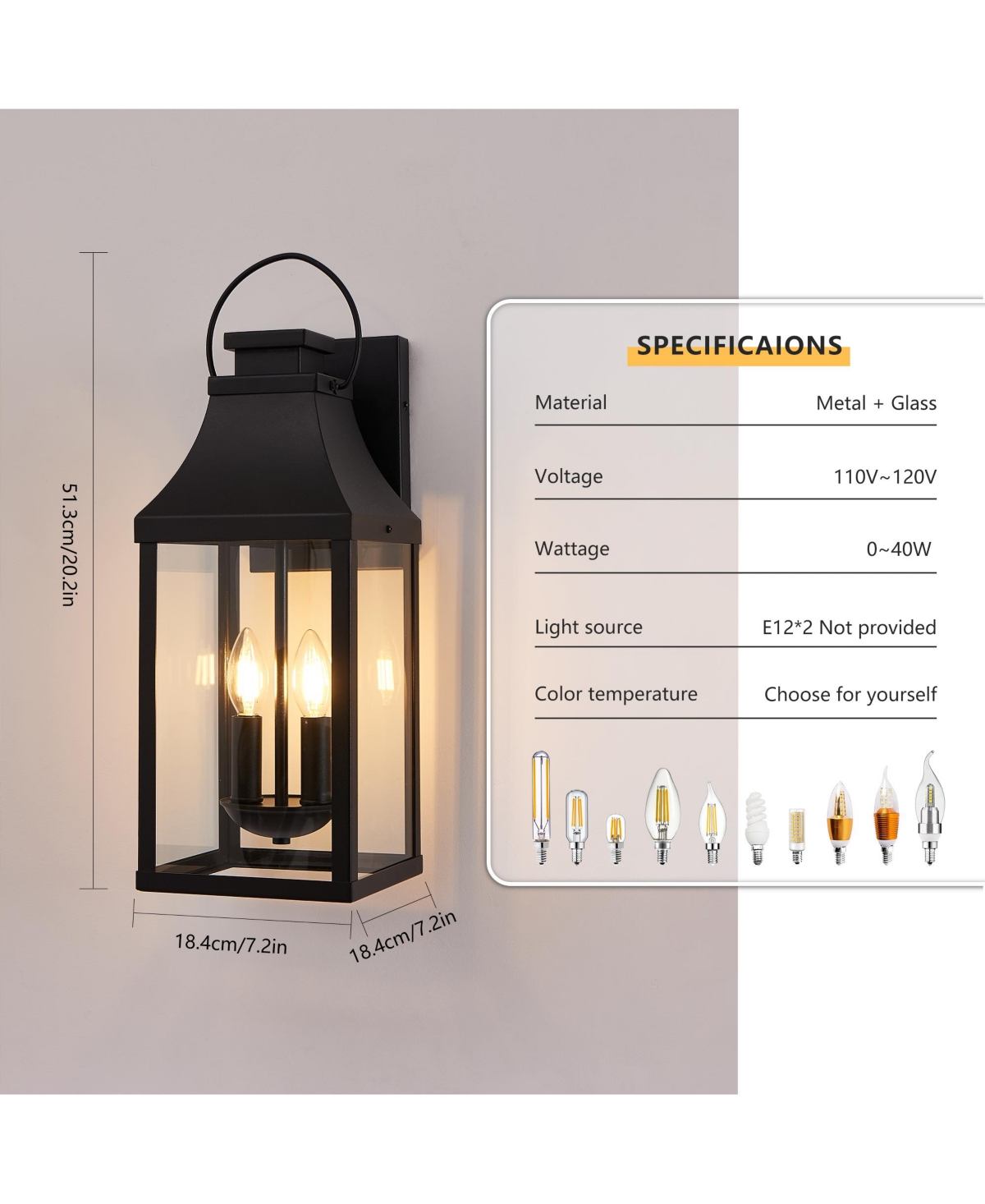 Busdays Outdoor Wall Light 2 Pack Porch Light Wall Sconce Lantern 2 Light Modern Exterior Lighting Fixture Wall Mount for House Garage