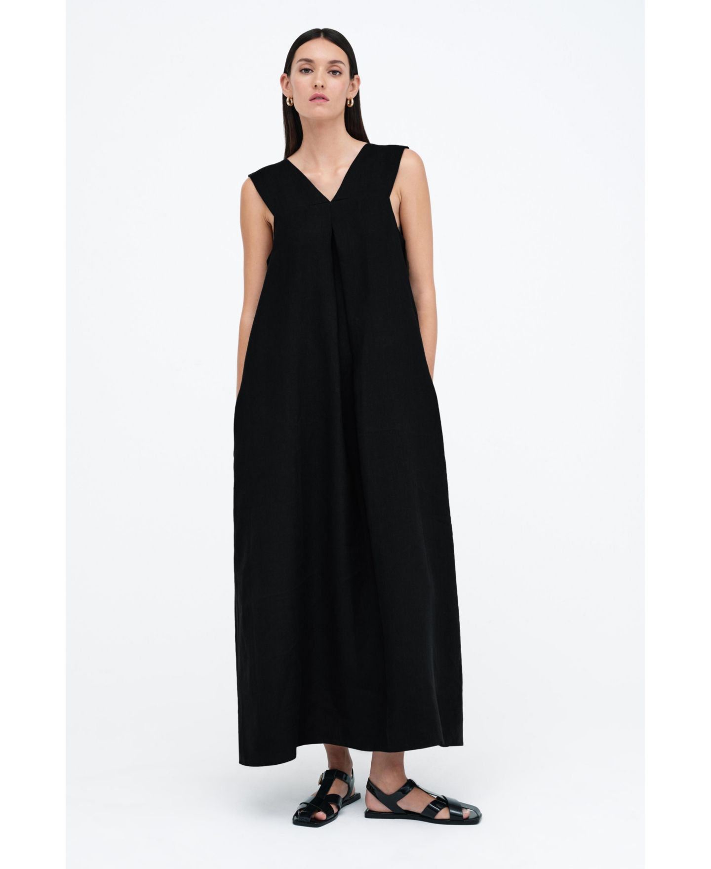 Женское платье Marcella Helena Sleeveless V-Neck Flowy Cotton Maxi, цвет: Чёрный — фото 7