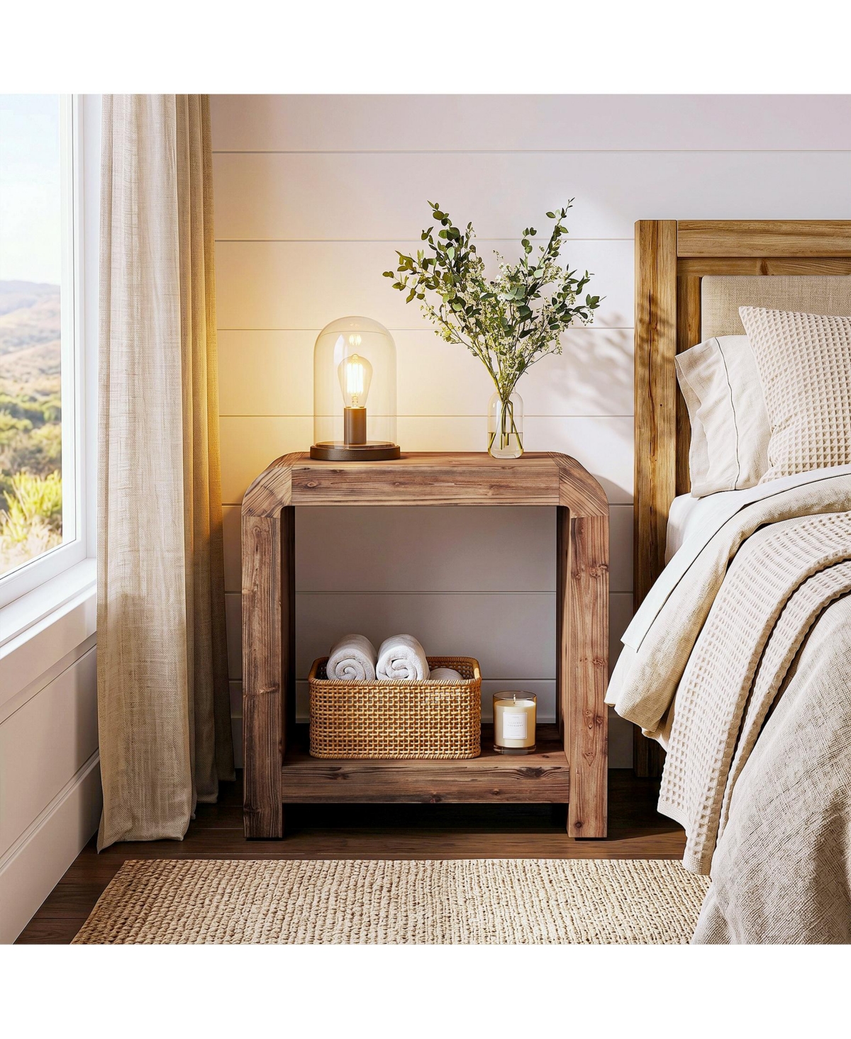 Tribesigns 2-Tier Solid Wood End Table Set of 2, Farmhouse Rustic Nightstand,Narrow Side Table with Storage Shelves