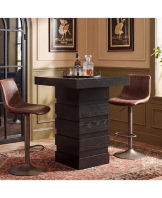 Square Bar Table, 37.4 Inch Hight Modern Bar Height Pub Table with Stacked Block Base, Black High Top Bistro Table