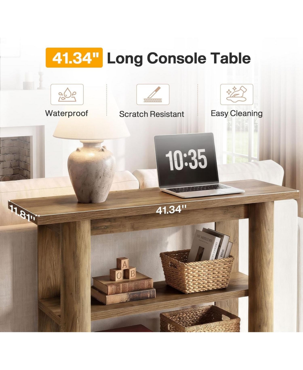Tribesigns 3-Tier Console Table, 42-Inch Farmhouse Small Entryway Table with Shelves for Hallway, Living Room, Foyer, Easy Assembly