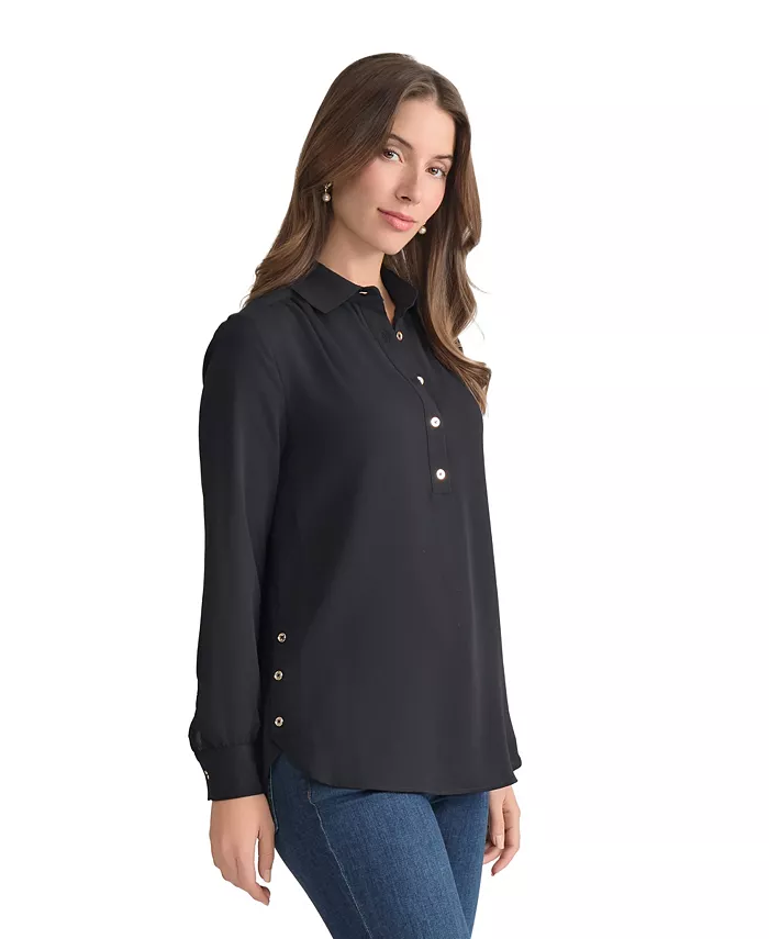 Long Sleeve Shirttail Side Button Popover Tunic - thumbnail 7