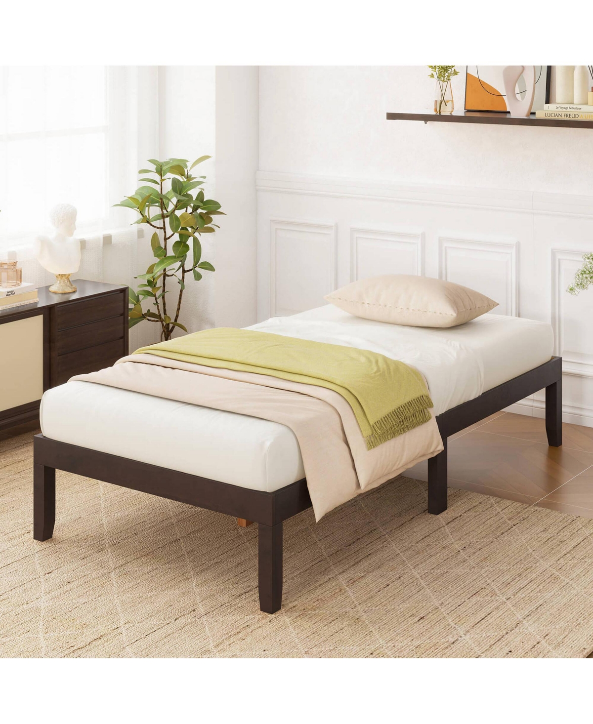 Costway Wooden Platform Bed Frame with Rubberwood Legs Under-Bed Storage