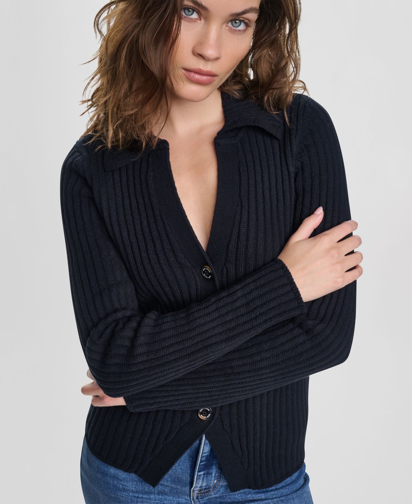 Женский кардиган DKNY Jeans Long-Sleeve Polo, цвет: Чёрный — фото 4