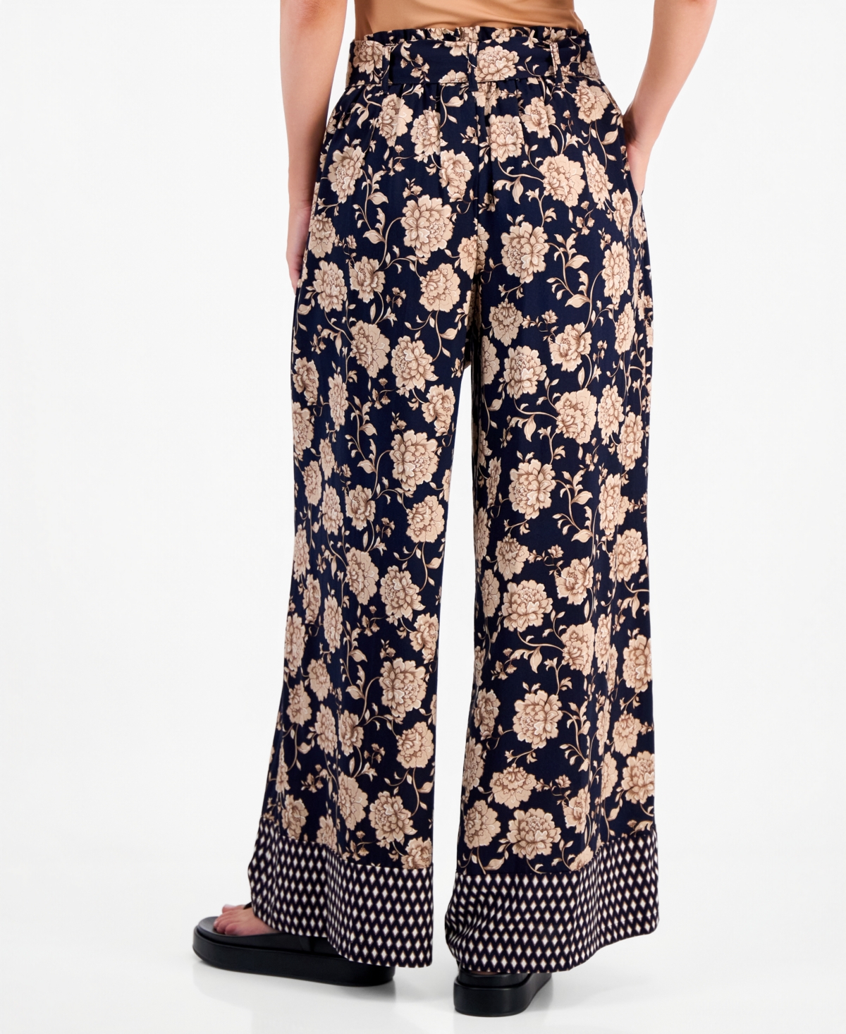Nautica Women's Floral-Print Wide-Leg Paperbag-Waist Pants