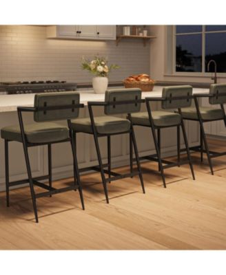 4/6/8-piece upholstered counter stools with arms, backrest, thick cushions, footrest, and sturdy metal legs for kitchen use