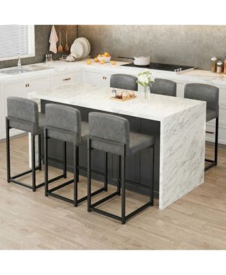 4/6 Bar Stools, modern counter-height chairs with back, footrest, and faux leather-ideal for kitchen islands and bars