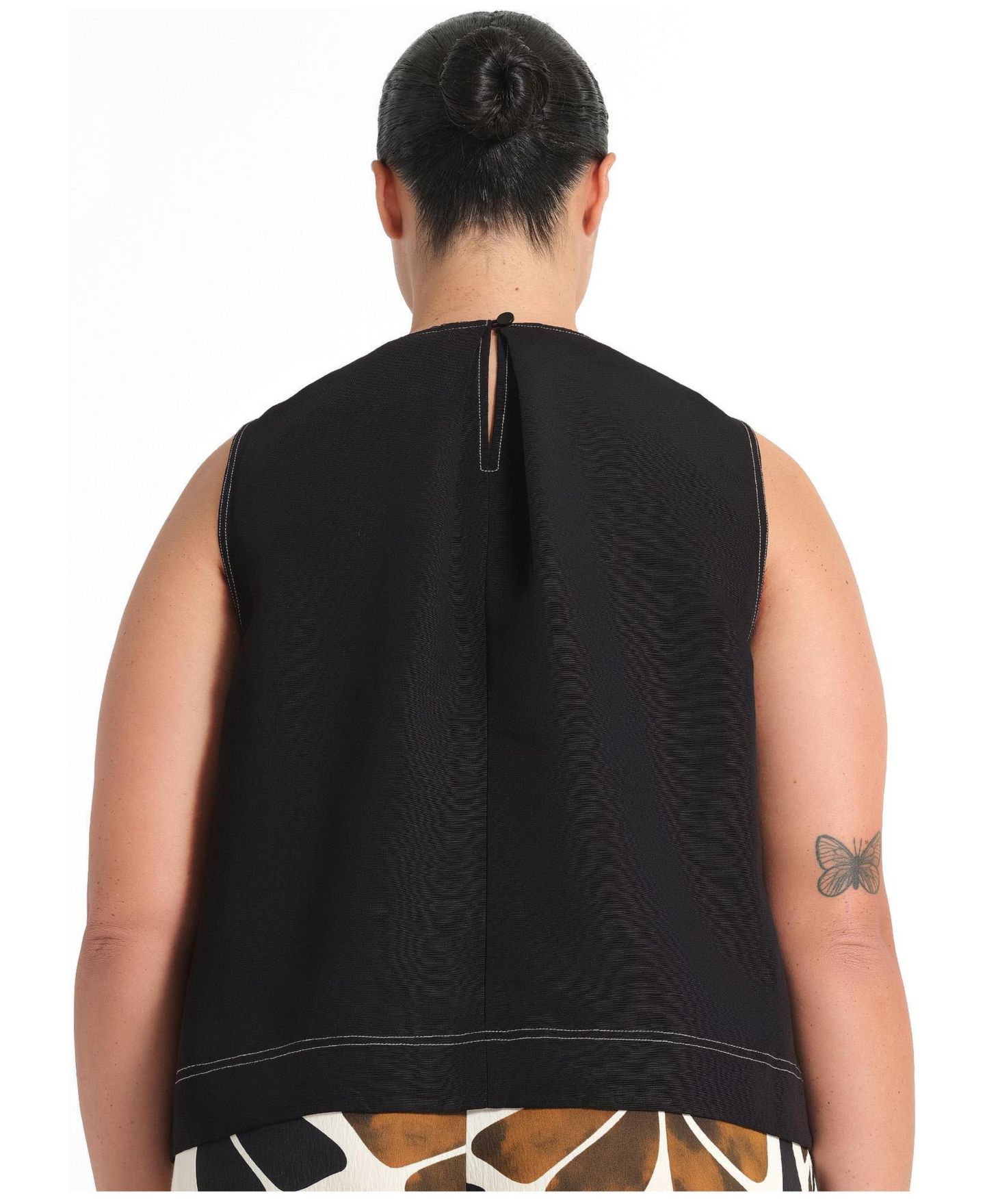 Женский топ ESTELLE Shae Linen Contrast Crew, цвет: Чёрный / Серо-бежевый — фото 3