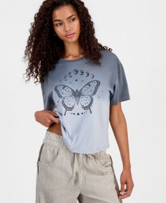 Juniors' Butterfly Moon Graphic Print T-Shirt