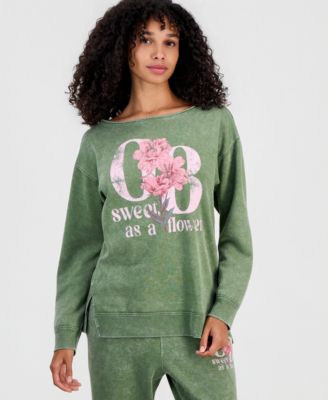 Juniors' Sweet Flowers Boat-Neck Fleece Sweatshirt