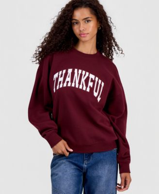 Juniors' Thankful Embroidered Sweatshirt