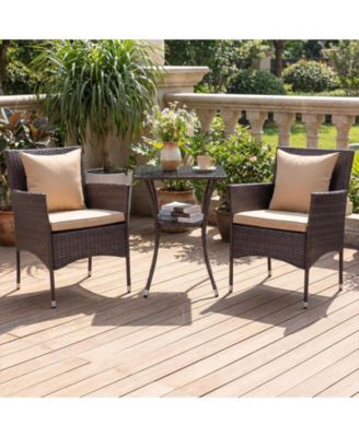 3 Piece Patio Furniture Set with Cushioned Patio Chairs and Tempered Glass Coffee Table