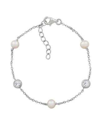 Cultured Freshwater Pearl (5-5.5mm) & White Cubic Zirconia (9/10 ct. t.w.) Bracelet in Sterling Silver