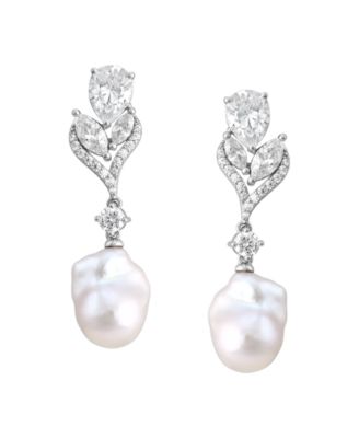Baroque Cultured Freshwater Pearl (11-12mm) & White Cubic Zirconia (6-3/8 ct. t.w.) Drop Earrings in Sterling Silver