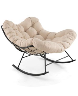 Indoor Outdoor Rocking Chair, Oversized Egg Papasan Chair with Padded Cushion