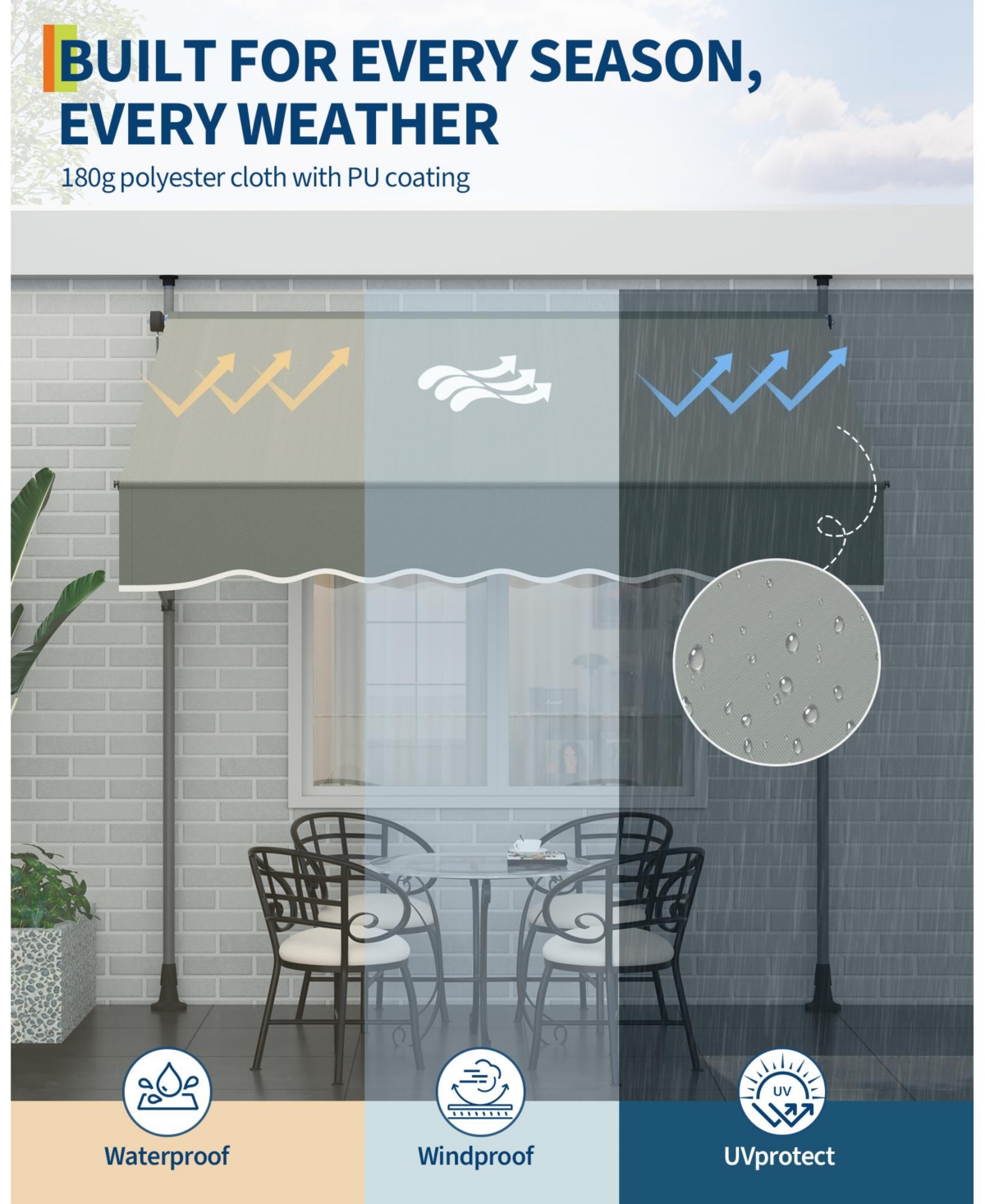 gaomon Outdoor Sunshade Shelter, Manual Patio Retractable Awning, Uv Protection for Backyard Garden