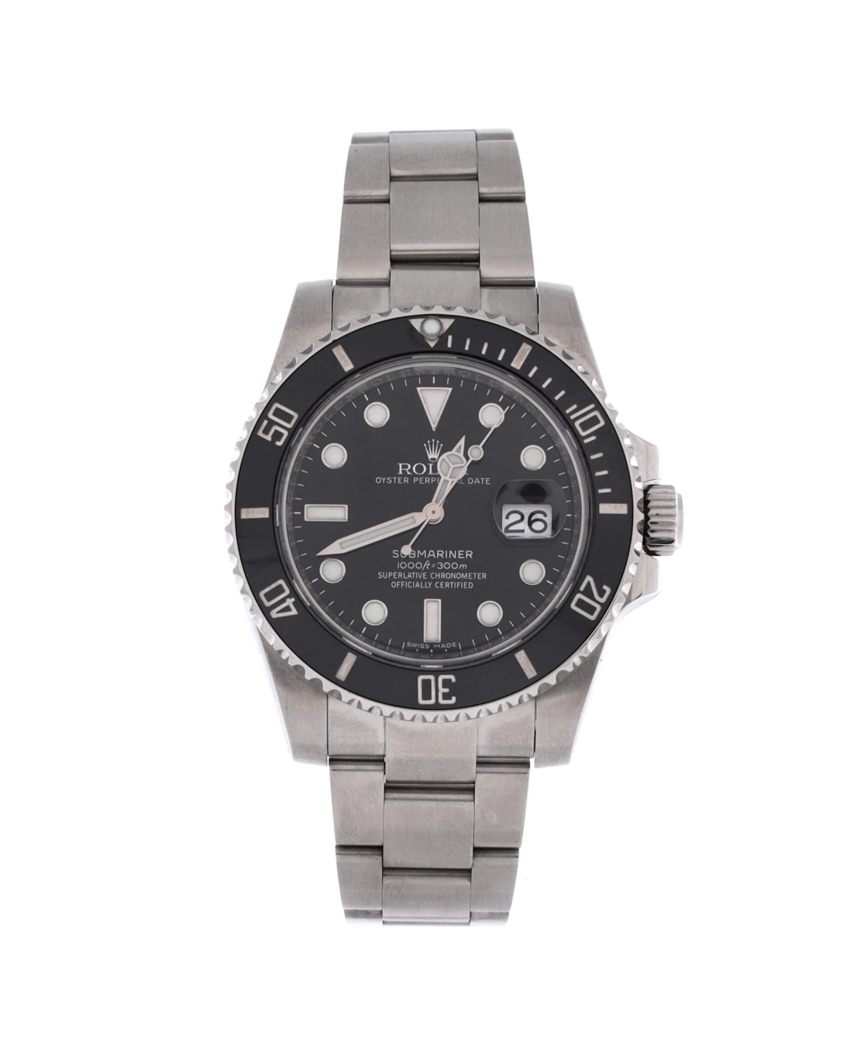 PreOwned Rolex Oyster Perpetual Submariner Date Automatic Watch in Stainless Steel and Cerachrom 40mm  Dial color black