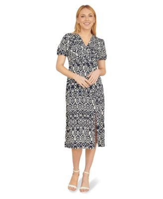 Women's Ikat Print Split Hem Midi Dress