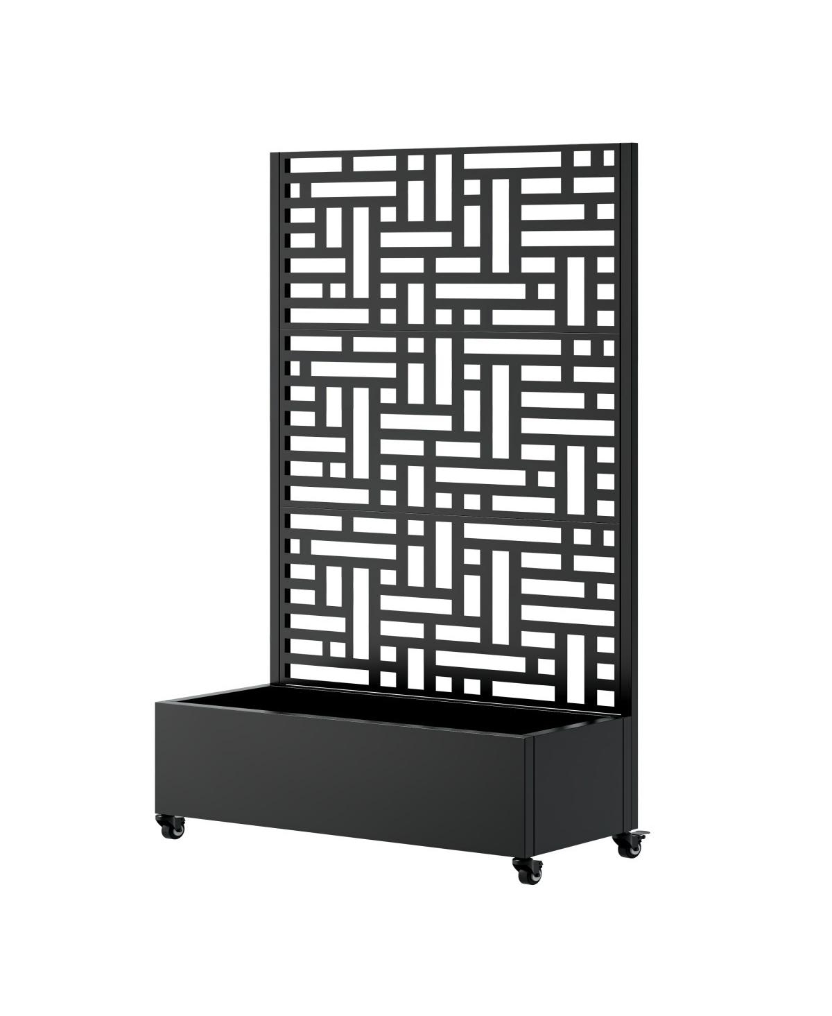 Asagikoiai Outdoor Metal Planter Box with Trellis, Raised Garden Bed with Wheels and Privacy Screen