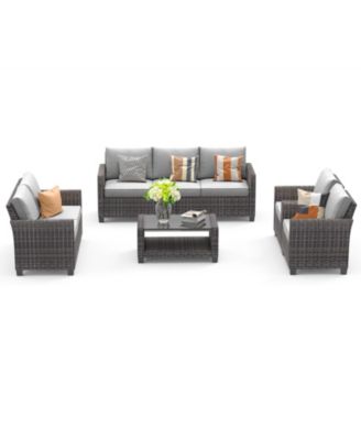 Outdoor Patio Furniture Set with Storage Coffee Table, Cushions PE Rattan Conversation Seating