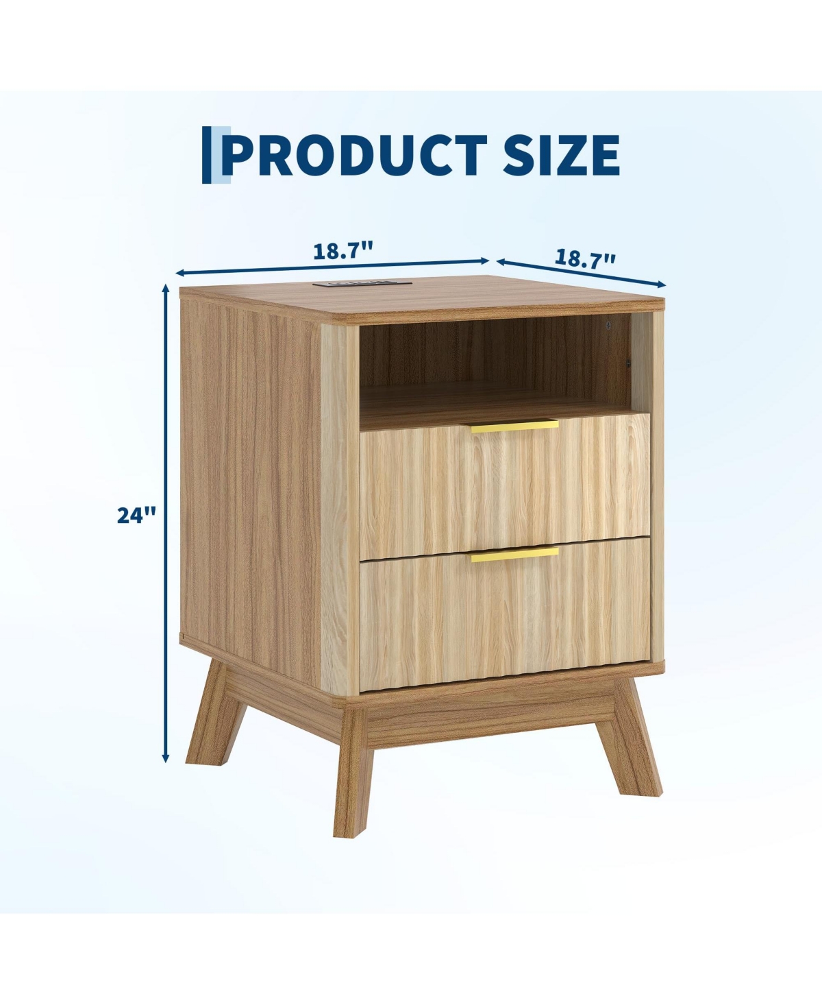 homfan Fluted Nightstand with Charging Station, Curved Side Table 2 Drawers and Open Cubby, Bedroom or Living Room End Table, Single Set of