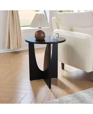Round Side End Table - Wooden Accent Side Table with Compact Slim Design for Living Room, Bedroom, or Office