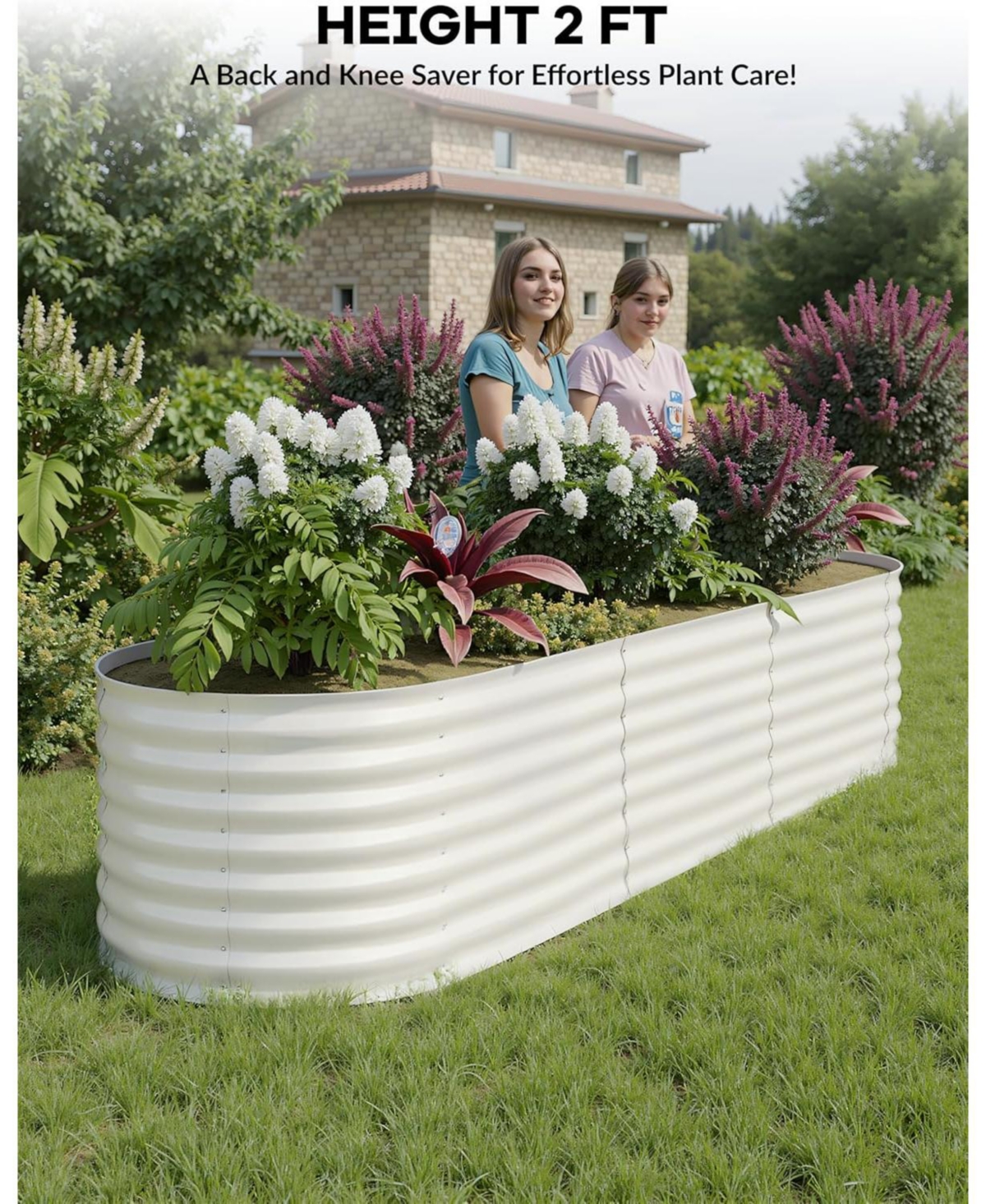 Xo 8x2x2FT Oval Raised Garden Bed, 0.6mm Galvanized Steel Planter Box, Weatherproof Outdoor Garden Bed for Vegetables Herbs Flowers