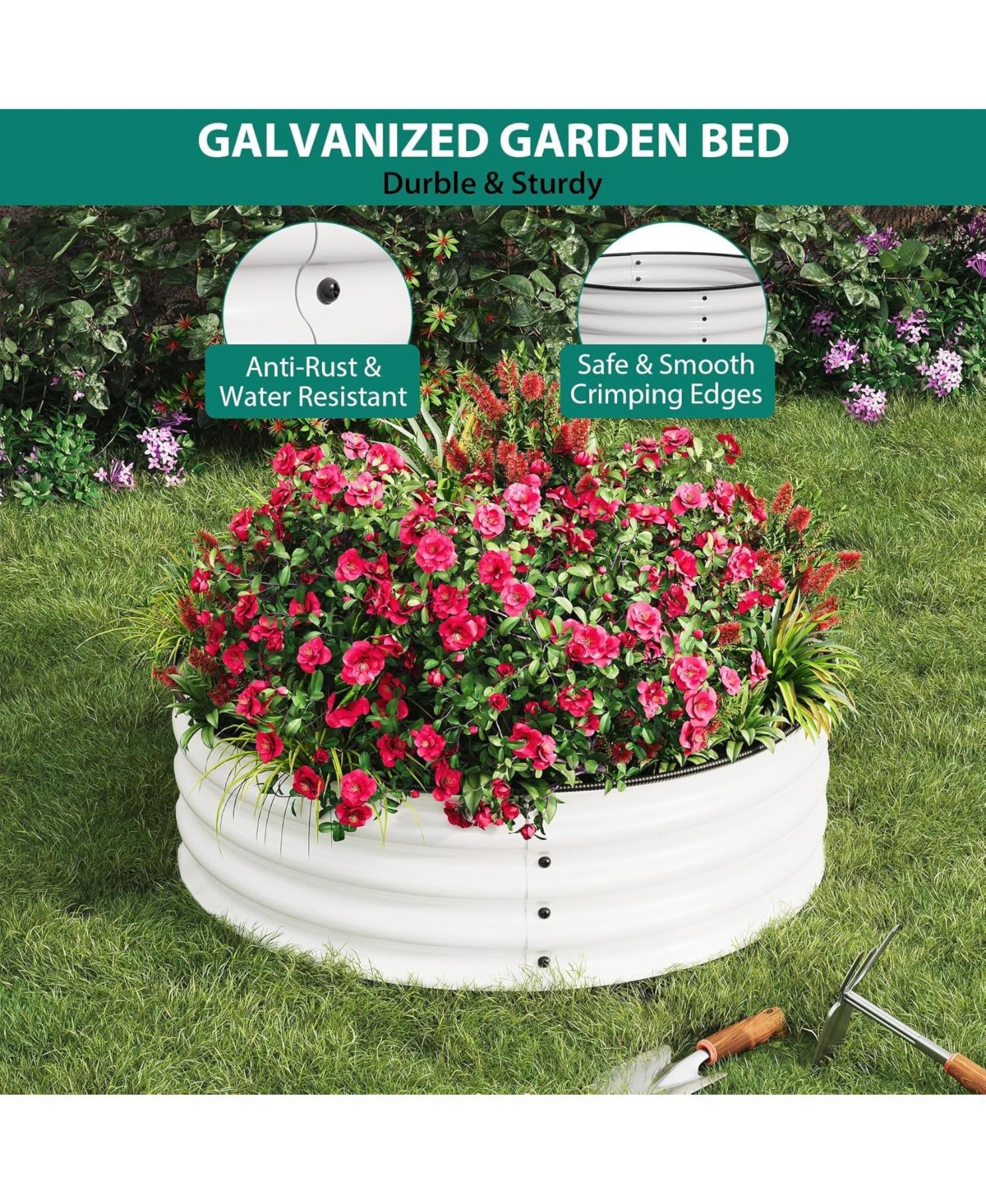 Xo Round Metal Raised Garden Bed 2x1 ft, Galvanized Steel Planter Box Set, Rustproof, Easy Assembly