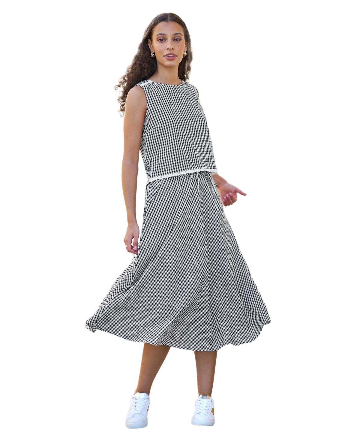Yumi Women's Gingham Cotton Midi Skirt