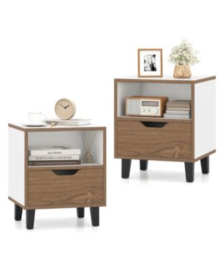 2-Piece Nightstand Mid Century Modern Bedside Table with Drawer Open storage Shelf