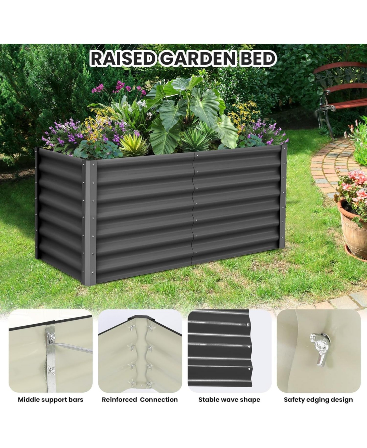 Xo 2-Pack 6x3x2FT Galvanized Raised Garden Bed, Heavy Duty Metal Planter Box with Safety Edge, Outdoor Garden Beds for Vegetables