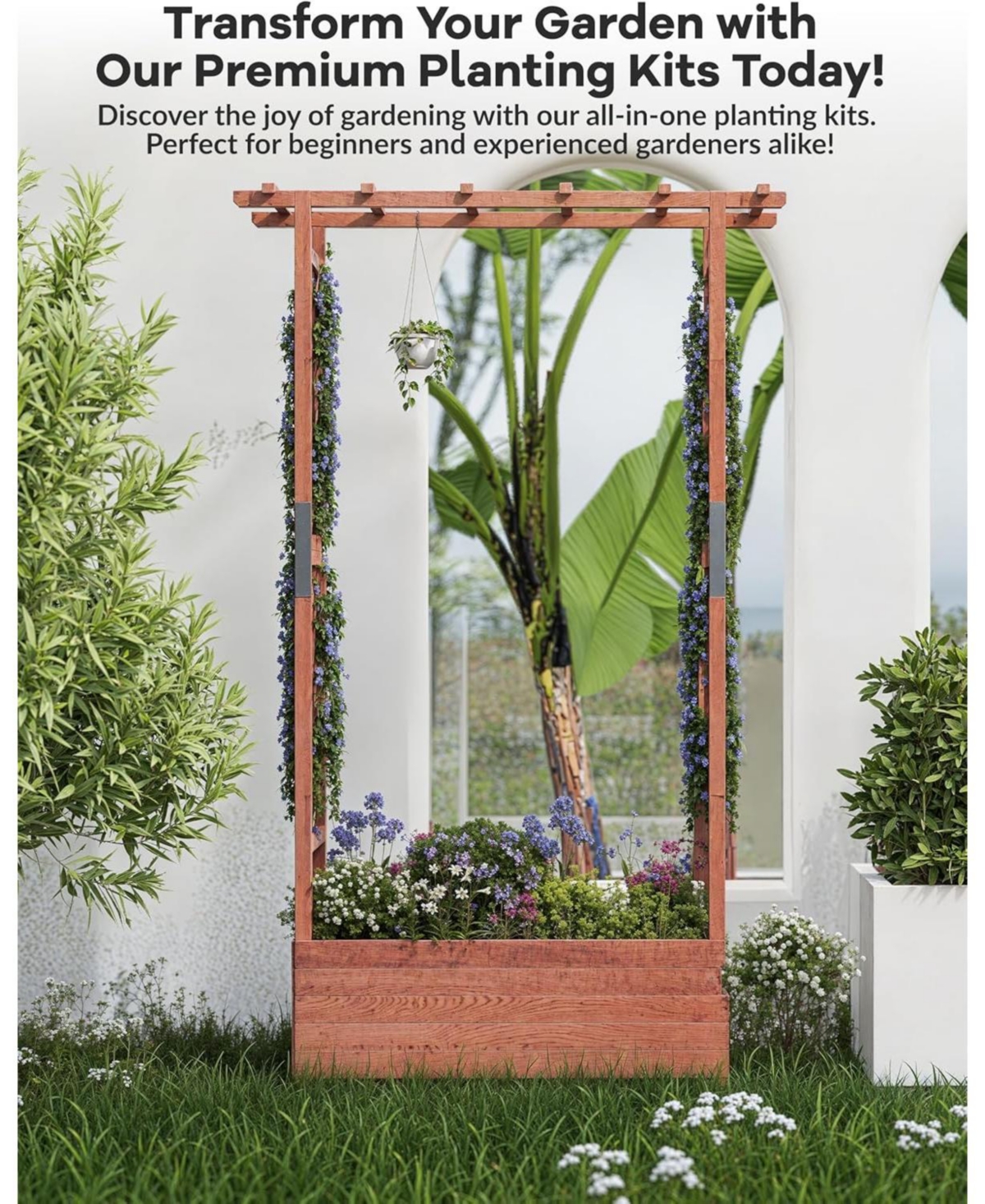 Xo Elevated Wooden Garden Bed with Trellis and Roof