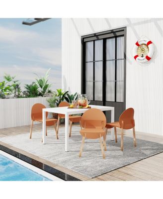 5-Piece Outdoor Dining Set - 55 Inch Table with 4 Wood Legs and PP Chairs