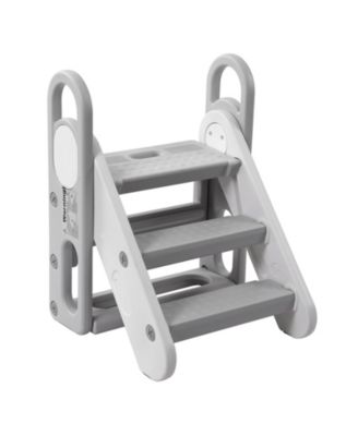 Collapsible 3-Step Toddler Step Stool with Handles - Adjustable Non-Slip Kids Counter Assistant Ladder