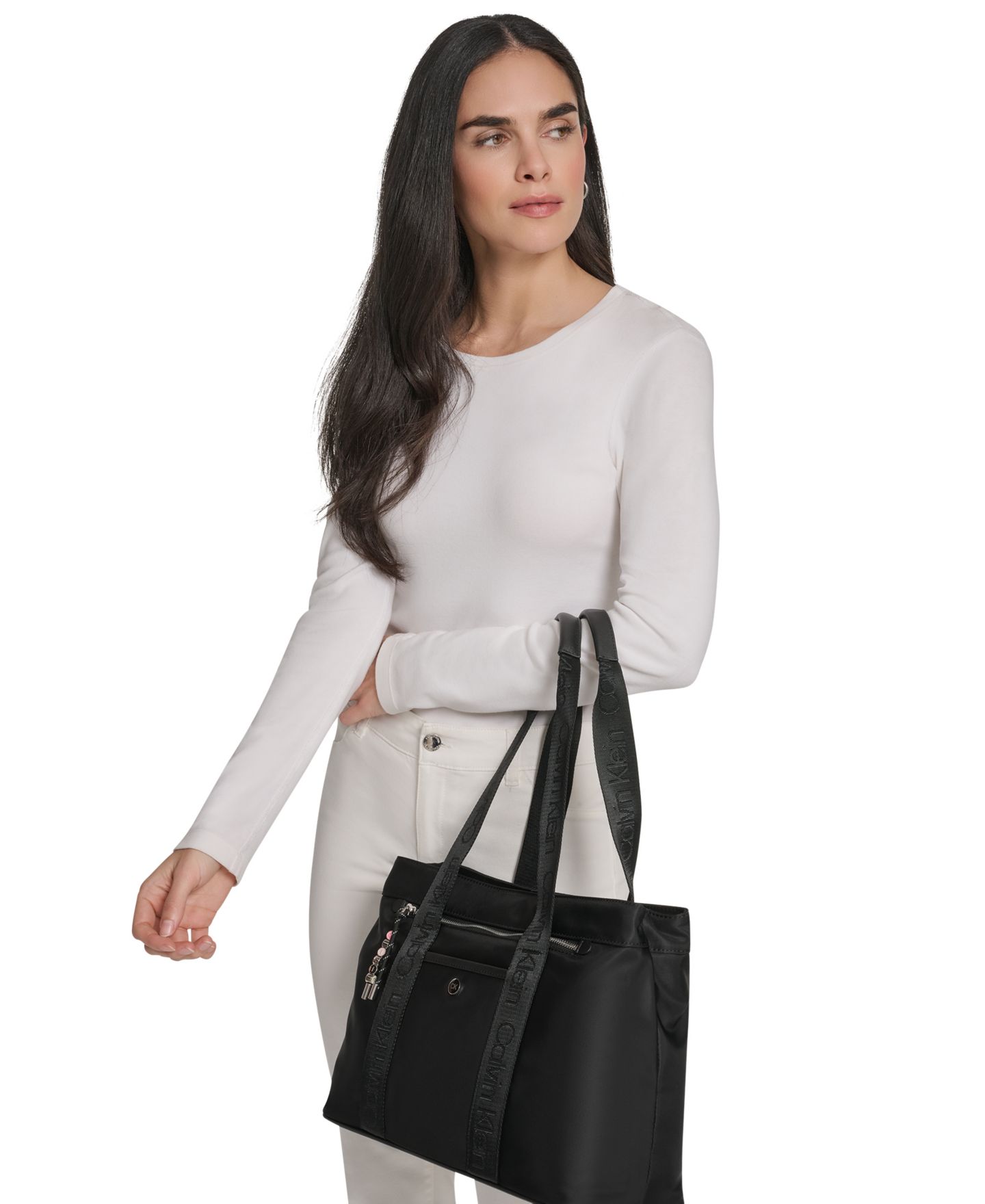 Женская сумка Calvin Klein Caius Large Tote Handbag, цвет: Чёрный / Серебряный — фото 8