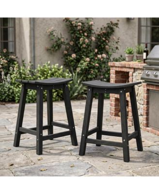Heavy Duty Outdoor Counter Height Bar Stools, Weatherproof HDPE Patio Chairs with Built-in Footrest