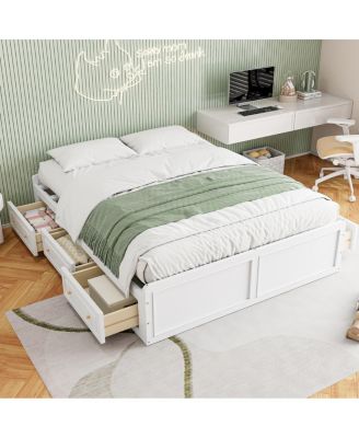  Wood Queen Size Platform Bed Frame with 6 Drawers