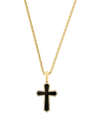 Men's Diamond (2/5 ct. t.w.) & Onyx (22.5x16mm) Pendant Necklace in 14k Yellow Gold-Plated Sterling Silver