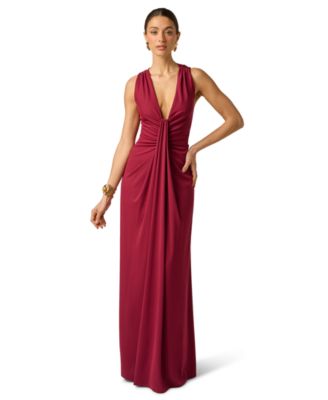 Women's Artisan Plunge V-Neck Draped Ball Gown