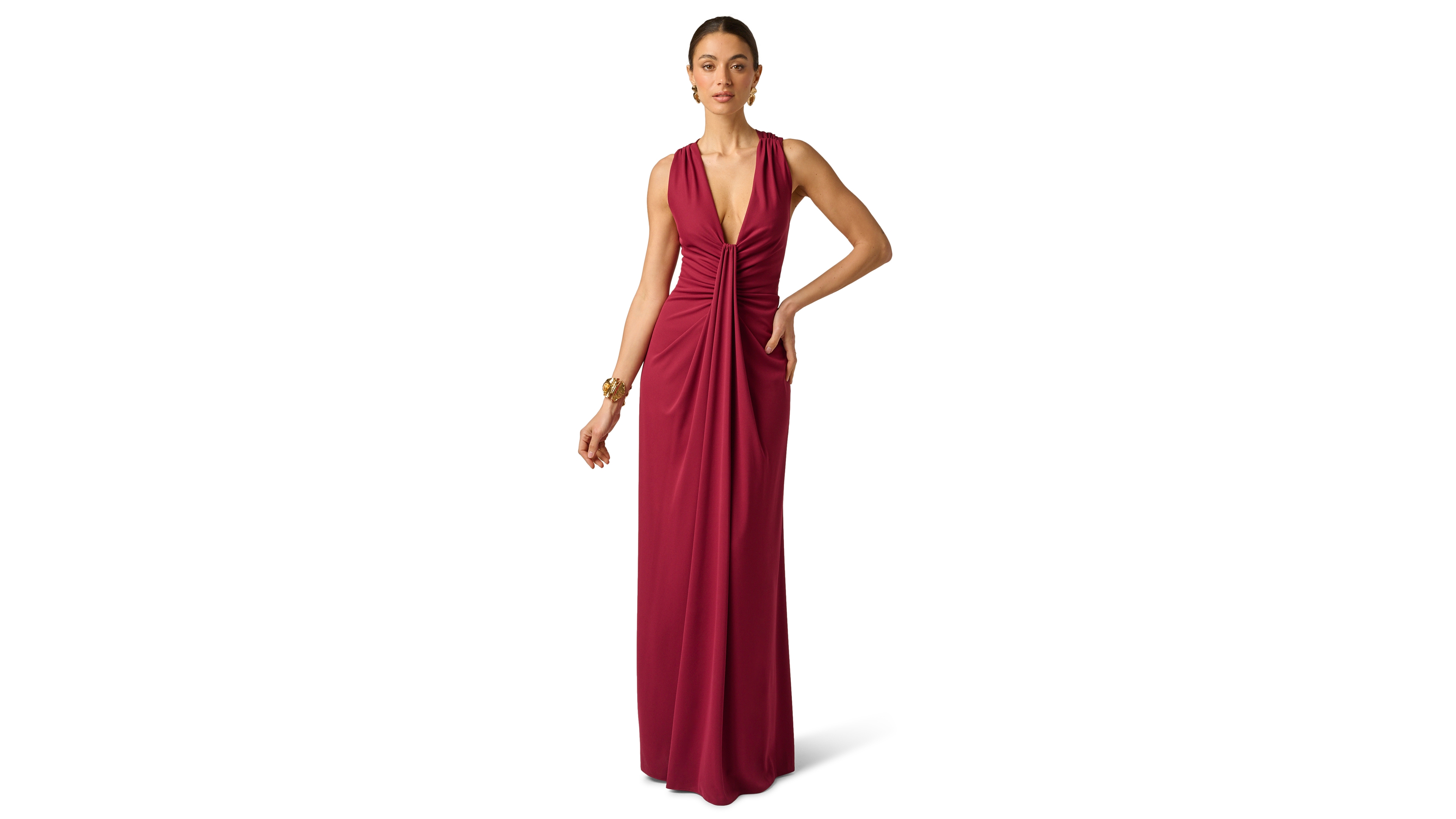 Adrianna Women's Artisan Plunge V-Neck Draped Ball Gown