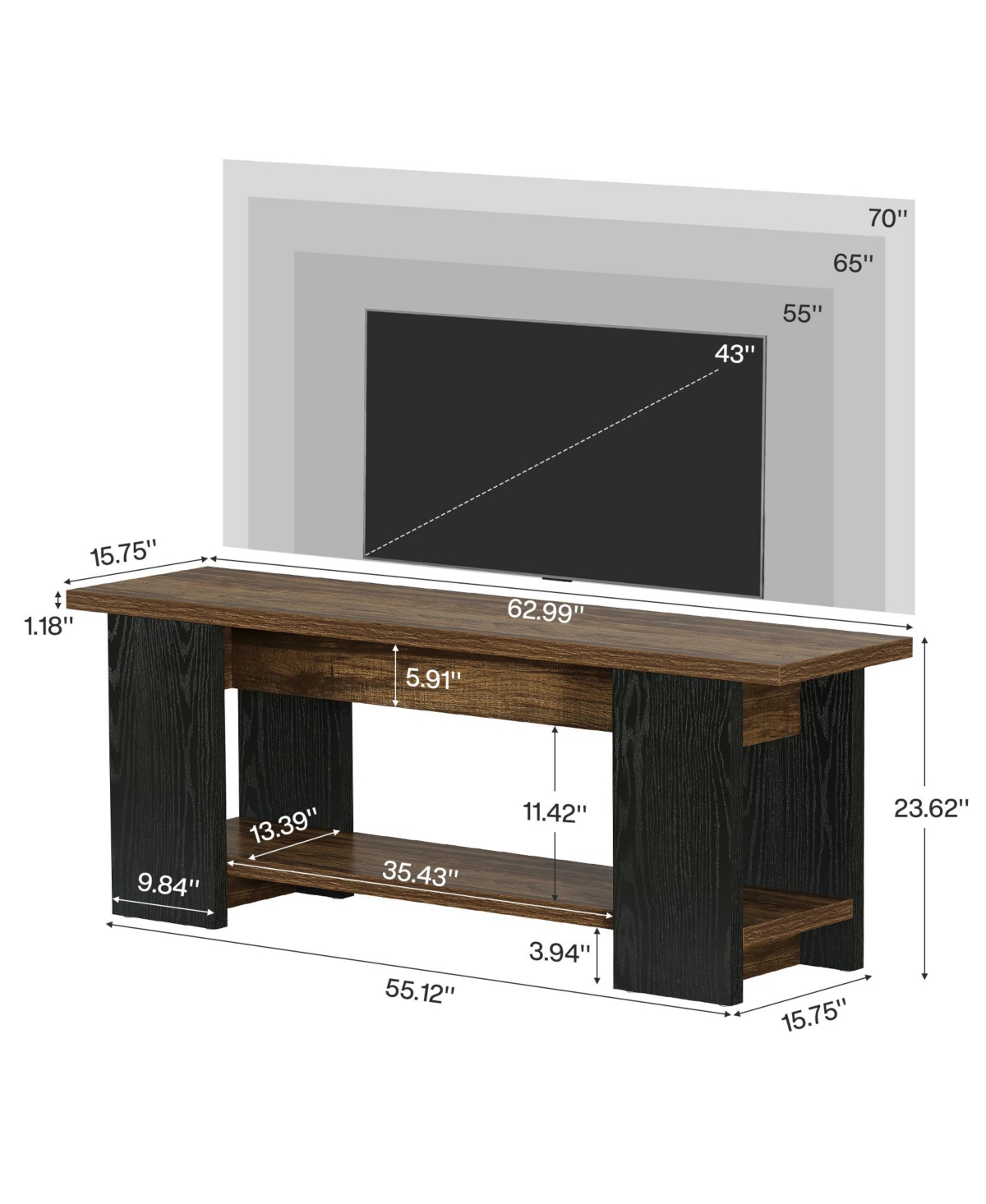 Tribesigns 63" Tv Stand for 55/60/65/70/75-Inch TVs, Farmhouse Entertainment Center with Open Storage Shelves, Long Television Media Console