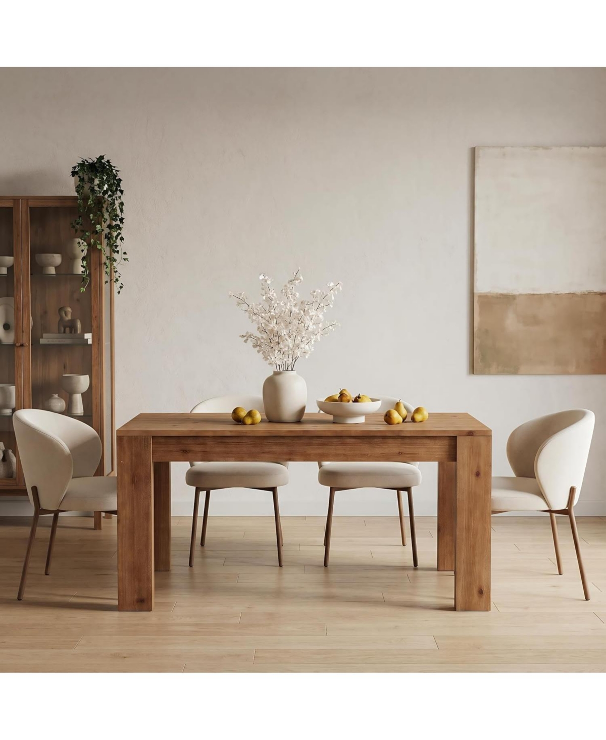 Tribesigns 55.12" Solid Wood Rectangular Dining Table, 30.71" Height Farmhouse Kitchen Table with Thick Legs