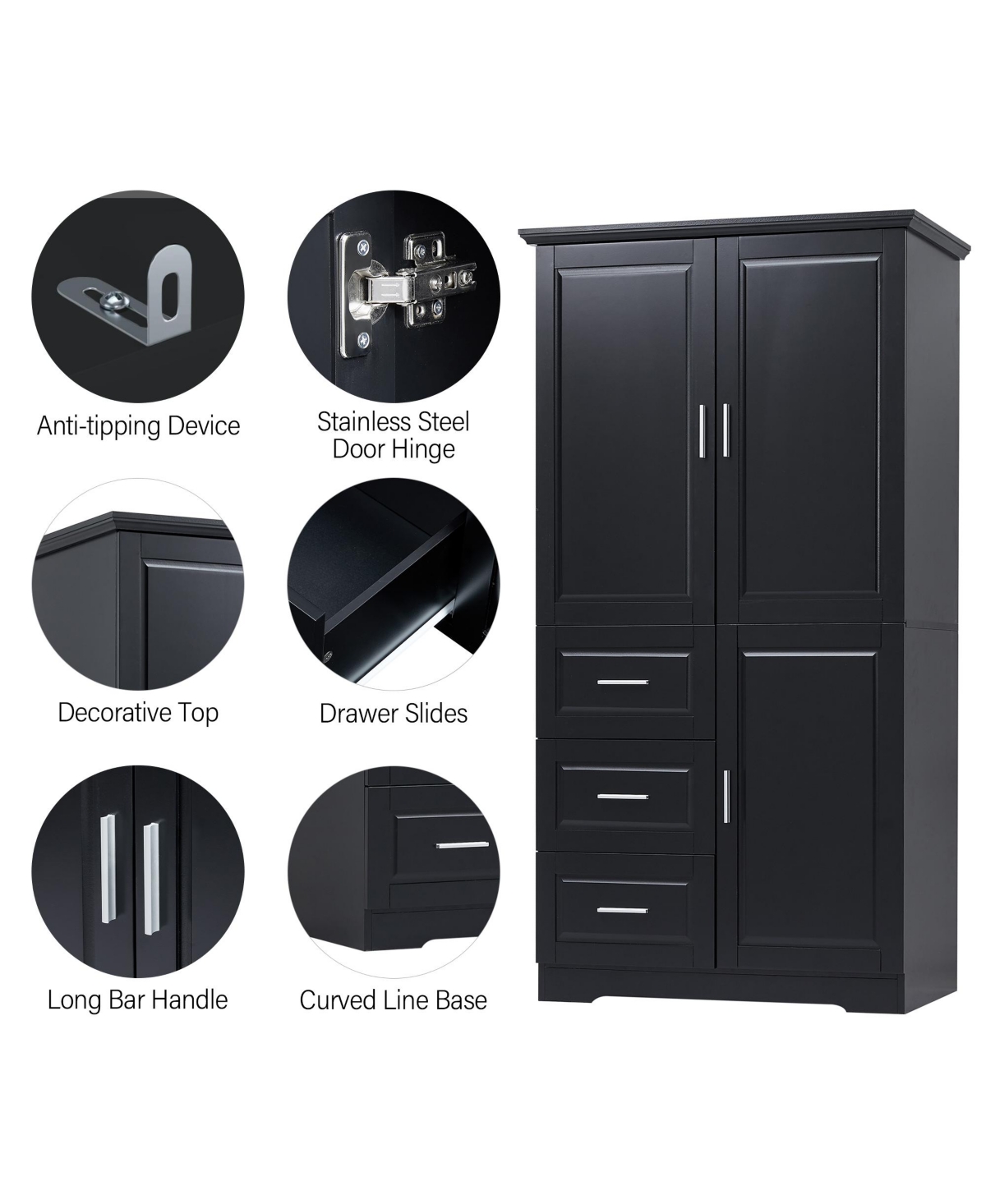 sumyeg Tall Storage Cabinet with Doors and 3 Drawers for Bathroom, Office or Home Organization