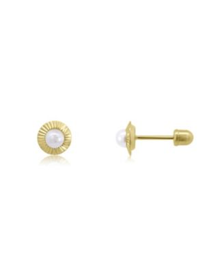 Fluted Pearl Screw Back Stud Earrings - 5.5 millimeters 14K  Gold