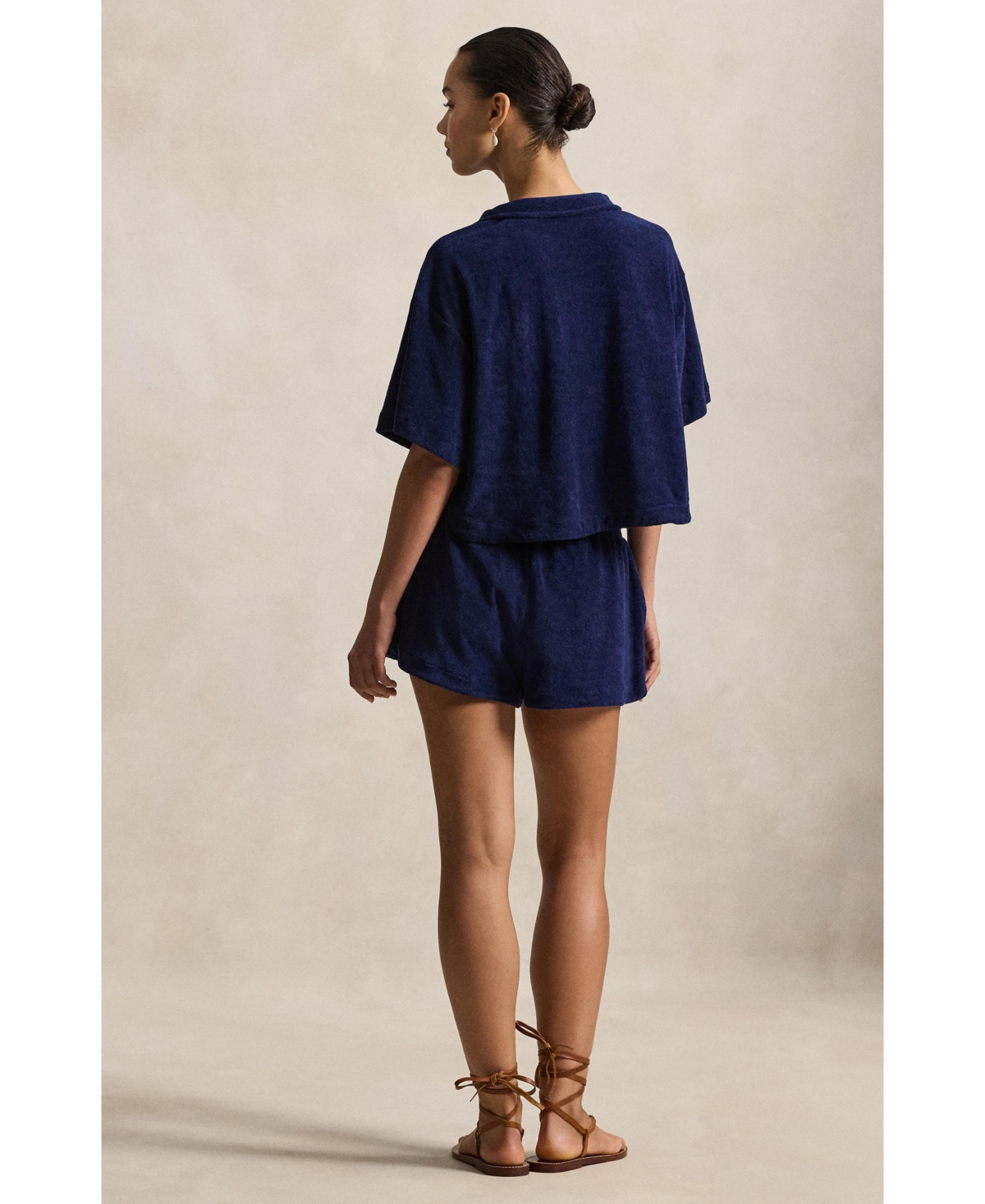 Polo Ralph Lauren Women's Navy Blue Cotton Terry Swimsuit Cover Up Shirt and Short Set