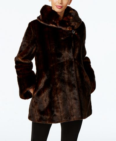 Jones New York Faux-Fur Asymmetrical Coat