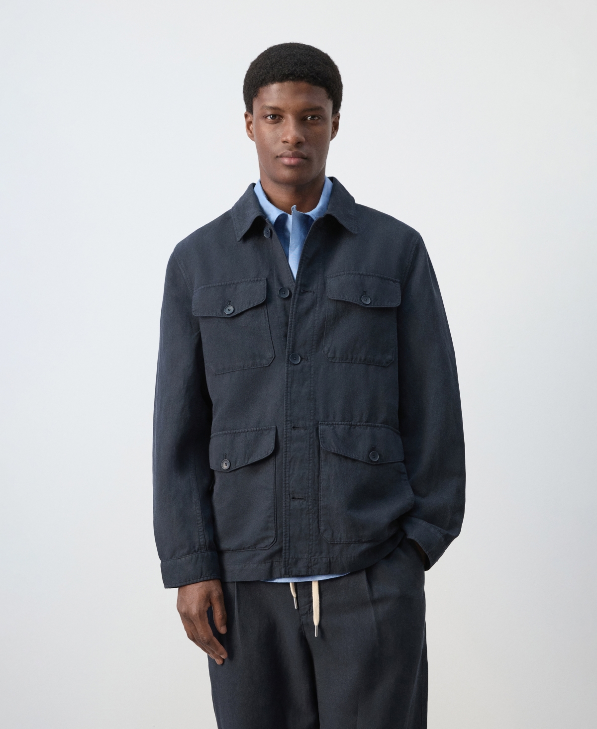 Mango Men's Pockets Lyocell-Linen Jacket - Navy